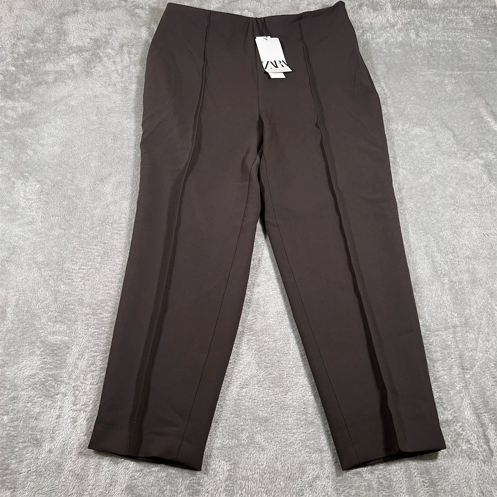 ZARA Dress Pants Women's XL Brown Slim Elastic Waist Business Casual NEW